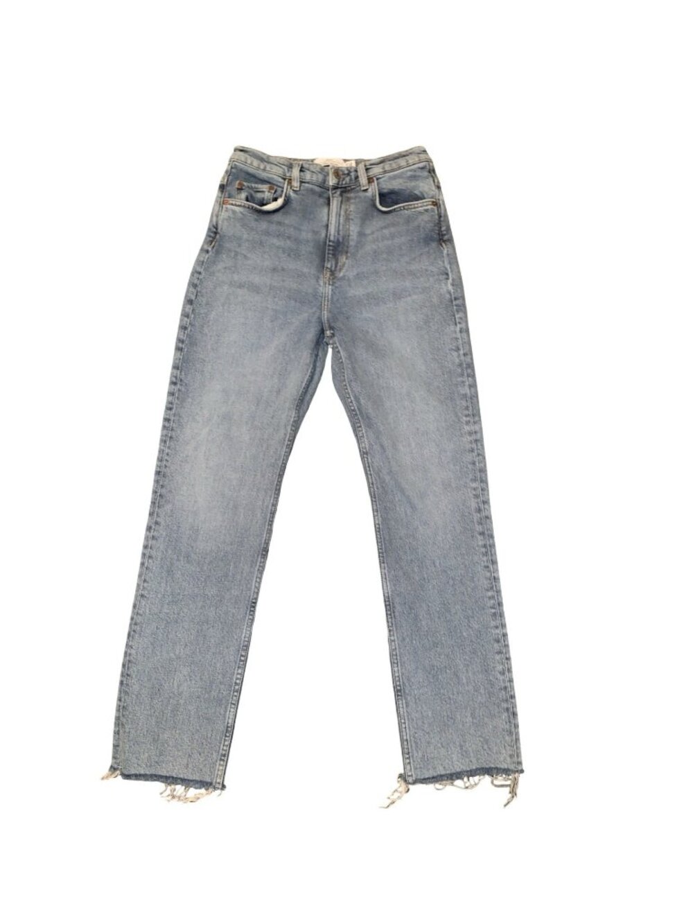 & Other Stories Blue Straight Leg High Rise Denim Jeans 28-actual 26” Raw Hem